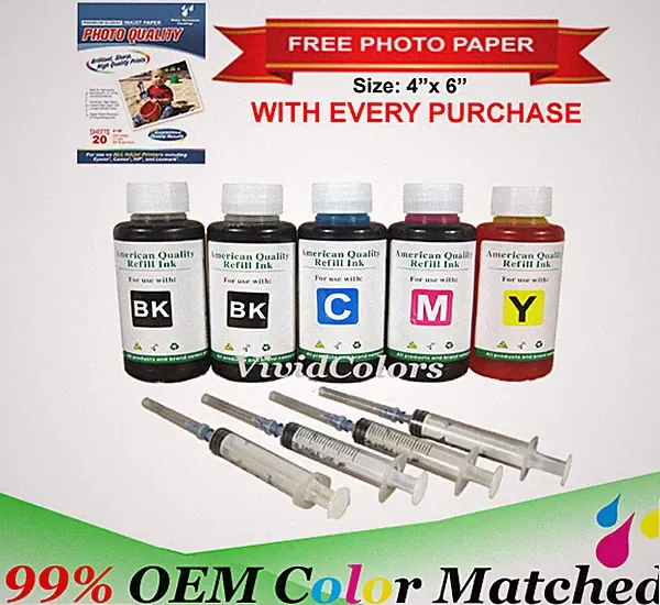 100ml 4 color premium combo ink refill kit for HP 60/61/62/63/64/65/67/XLw 2 BK