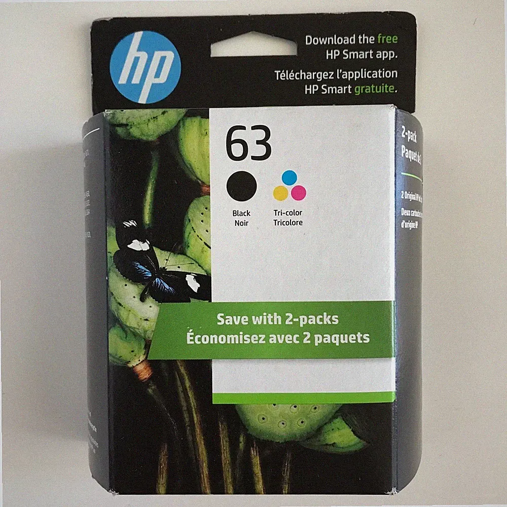 2026-2027 Genuine HP 63 Black Tri-Color Ink Cartridge Combo 2 Pack L0R46AN OEM