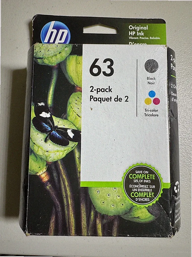 BNIB Sealed Genuine HP 63 Black & Tri-Color Ink Cartridge 2 Pack Dated 3/2021