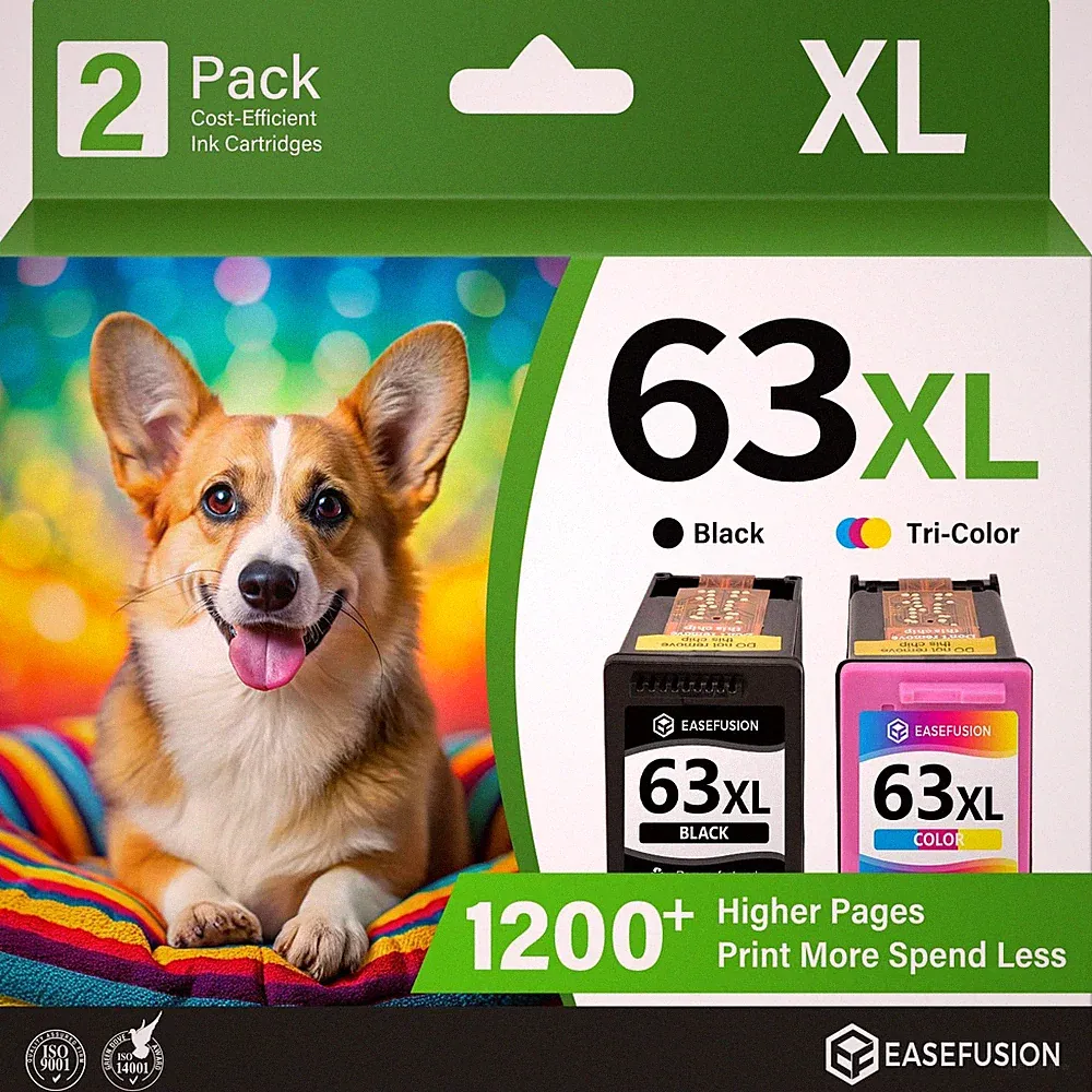 Cartridge 63XL Black Color Combo Pack HP Compatible Printer Ink EaseFusion HP63