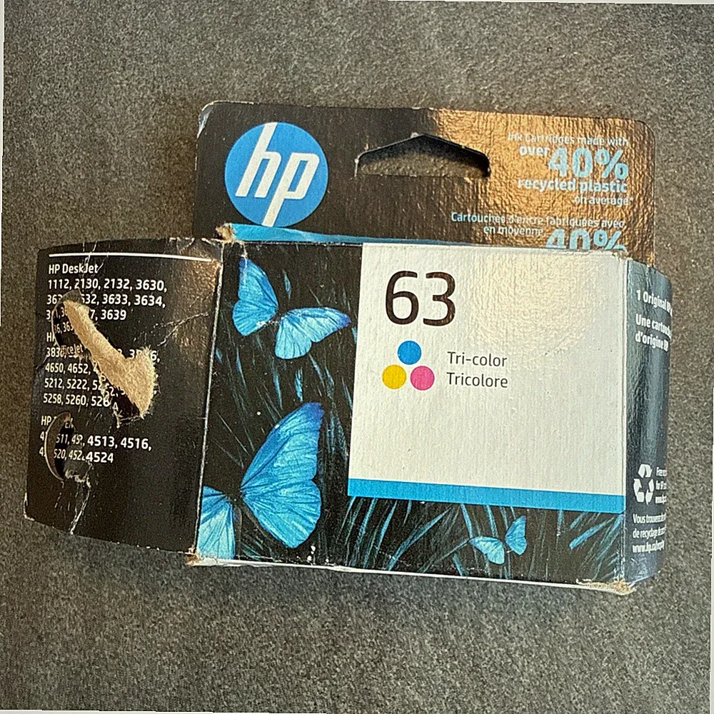 Genuine HP 63 Tri-Color Ink Cartridge Standard Yield F6U61AN date 01/2026
