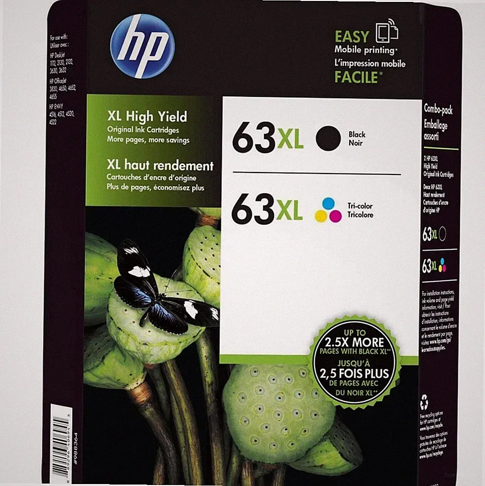 HP 63XL Combo Pack Black + Color Genuine Ink Cartridges In Retail Box June/2027