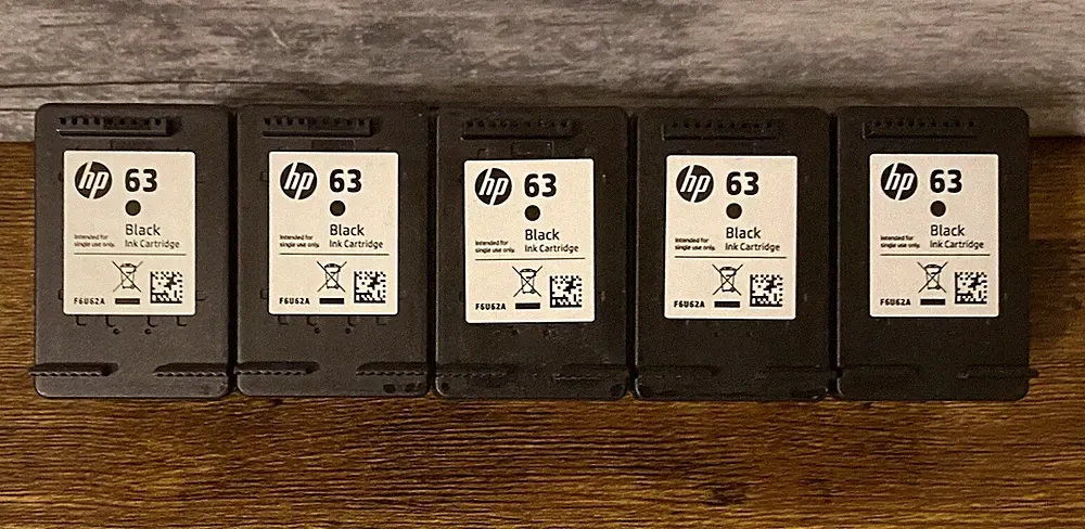 Lot Of 5 Genuine HP 63 Black Empty Ink Cartridges ~ Never Refilled ~ See Photos
