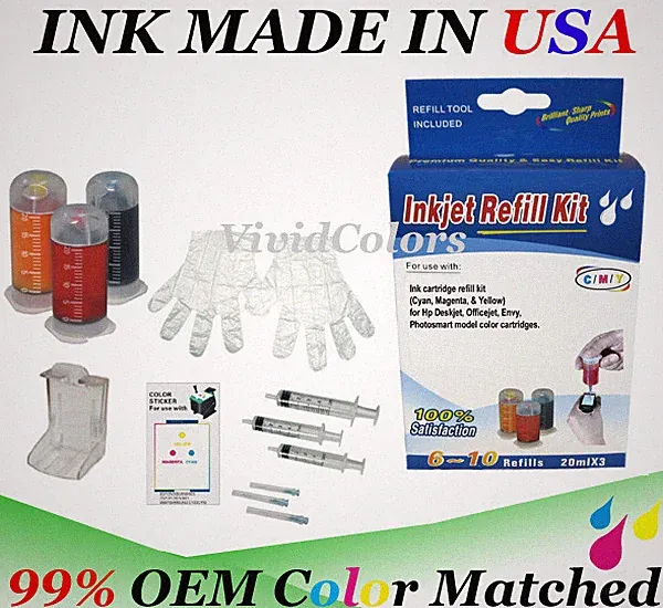 refill ink bottle kit tool box for HP 65 65xl 68 62 HP 64 HP63XL color cartridge